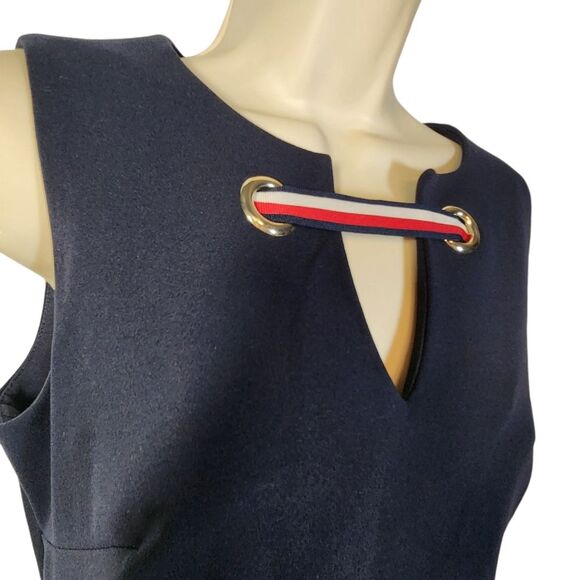 Tommy Hilfiger Dress Sleeveless Shift‎ Short Pleated Nautical Logo Navy Blue 4 - Picture 7 of 16